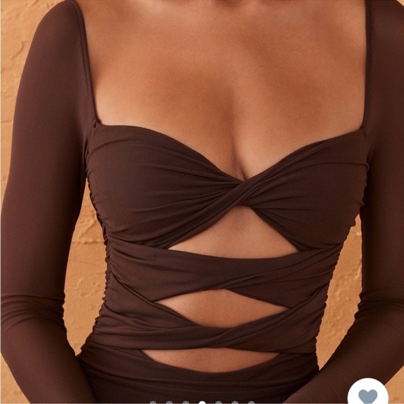 Oh Polly Chocolate Long Sleeve Cut-Out Dress - Picture 3 of 6